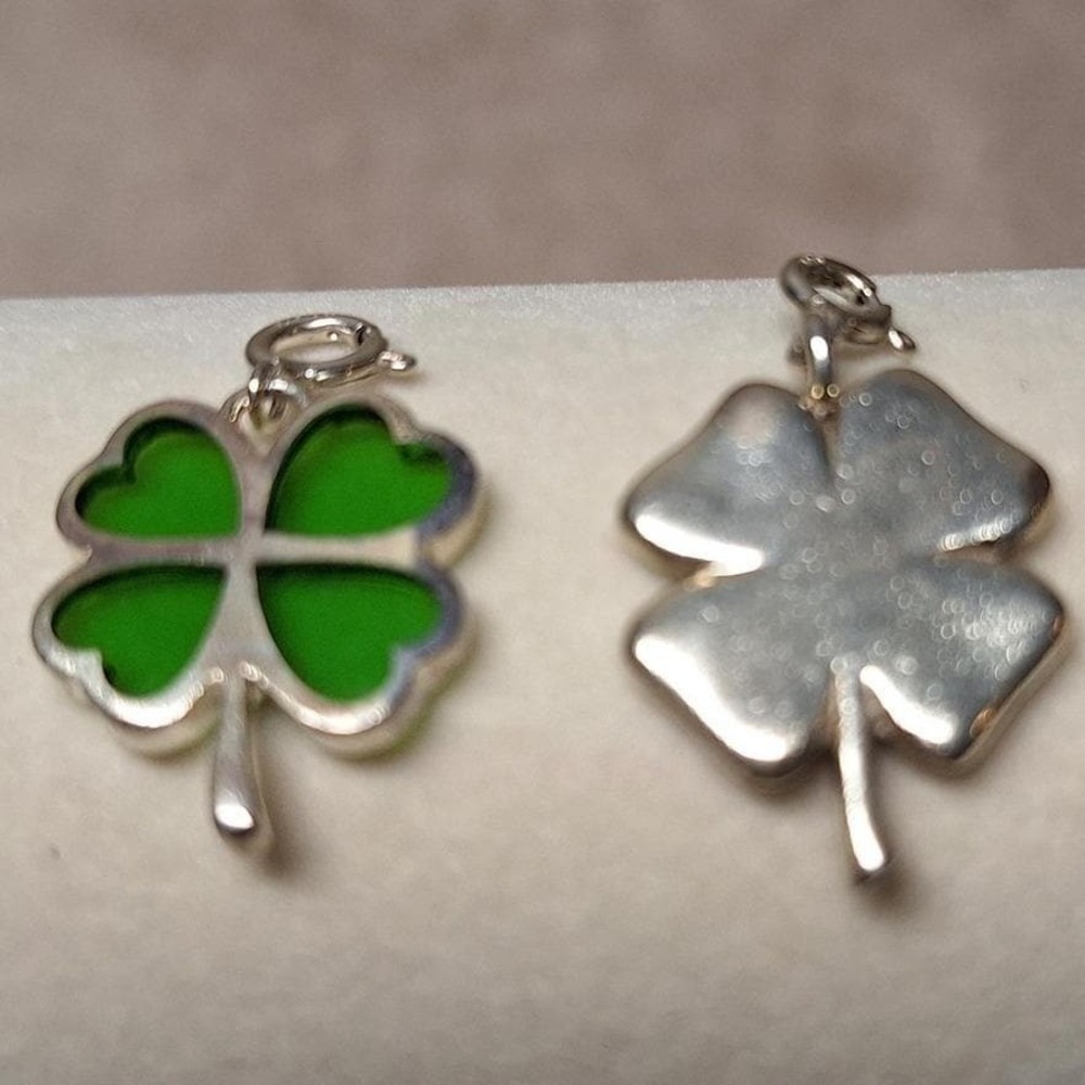 Sterling silver charms shamrock clover with green enamel set of 2